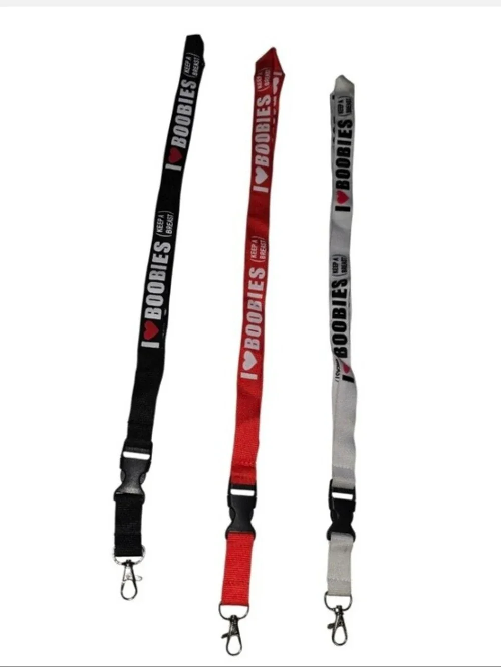 #10 I Heart Boobies Lanyard Key & Card Holder - Black, Red, Gray